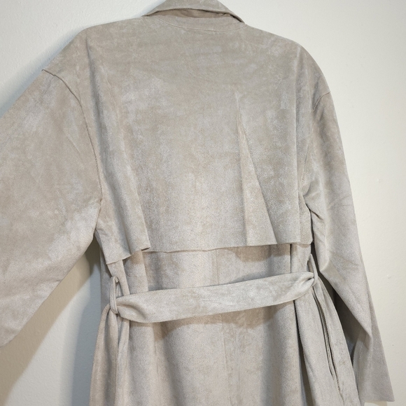 FREE PEOPLE X BLANK NYC Vegan Suede Wrap Trench Coat Iced Chai Women XL NWT - Picture 13 of 16